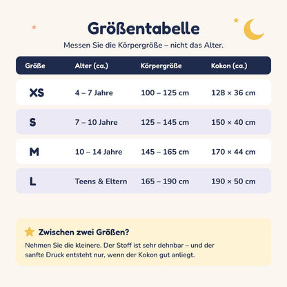 Größentabelle Umarmi Kokon XS bis L